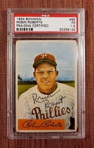1954 Bowman #95 Robin Roberts Autographed Phillies Vintage Baseball Card PSA/DNA