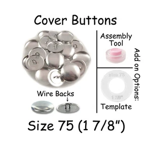 Cover Covered Buttons Size 75 (1 7/8" - 48mm) WIRE BACKS - Choose Quantity - Picture 1 of 4