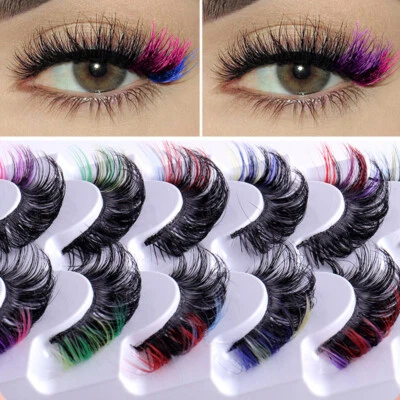 7 Pairs Colored False Eyelashes Mink Natural Extension Black 3D Lashes Makeup ✔ - Image 1 of 4