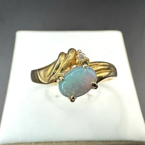 Australian Solid Lightning Ridge Black Opal Ring 18k Gold 1 Diamond Size N - Picture 1 of 19