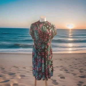 NEW Torrid 3X Plus Sz Midi Chiffon Mock Neck Skater Dress Butterfly Print FLORAL - Picture 1 of 14