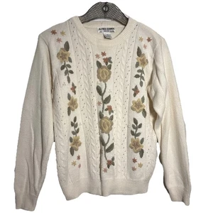 Suéter Vintage Alfred Dunner Mujer Cottagecore Crema Floral Bordado Talla PM - Imagen 1 de 8