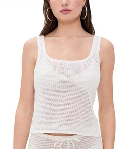 Onia 100 % Leinen einfarbig weiß Strick quadratischer Ausschnitt Top Damen Medium UVP $ 175. NEU - Bild 1 von 12