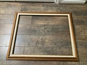 Vtg Fabric Matted Gold Tone Wooden Frame .. Holds 22 X 28” Frame Only MCM - Picture 1 of 15