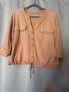 Free People We The Free Women Button Down Shirt Blouse Top Orange Size M - Picture 1 of 15