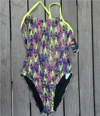 Traje de baño TYR Durafast One Waikiki Cutoutfit amarillo/púrpura talla 34 nuevo Foto 1 de 3