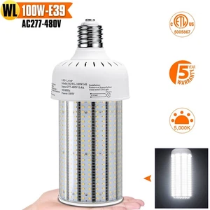 100W LED Corn Light Bulb E39 Warehouse Workshop High Bay Light 5000K AC 277 480V - Picture 1 of 12
