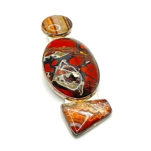 Red Ibis Jasper, Agate, Orca Agate Sterling Silver Pendant - Picture 1 of 6