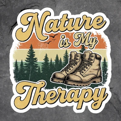 BUMBLEBEE APPAREL Hiking sticker vinyl decal nature is my therapy boots forest trees sunset
