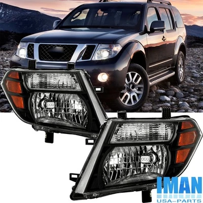 1 Pair Black Housing Amber Concer Headlights Headlamps For Pathfinder 2008-2012 - Image 1 of 4