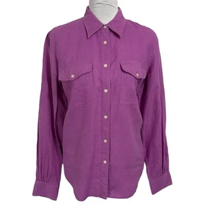 Camicia da campeggio estiva LRL Ralph Lauren in lino con bottoni taglia L viola con linguetta a rullo - Foto 1 di 13