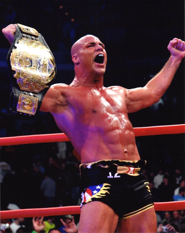 KURT ANGLE 8X10 PHOTO WRESTLING PICTURE WWE WITH BELT - Image 1 of 1