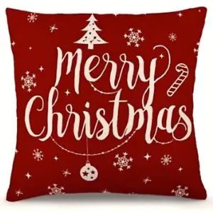 NEW MERRY CHRISTMAS HOME DECOR DECORATIVE LINEN BLEND PILLOW COVER 18" X 18" - Picture 1 of 2