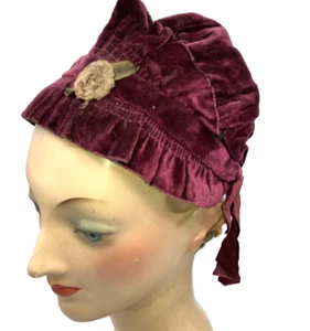 Vintage Edwardian 1910 velvet mob cap boudoir lounge - Picture 1 of 6
