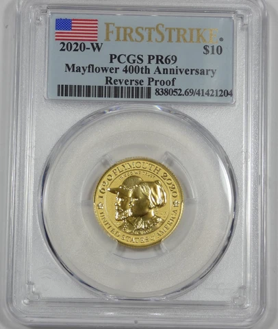2020-W Mayflower 400th Anniversary Rev Proof Gold $10 PCGS PF 69 First Strike Cover