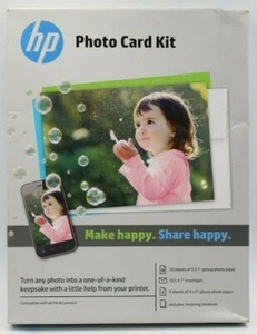 HP Photo Card Kit- 10 (5”X7”) Glossy Photo Paper/Envelopes+5 (4”X6”) For InkJet - Picture 1 of 2