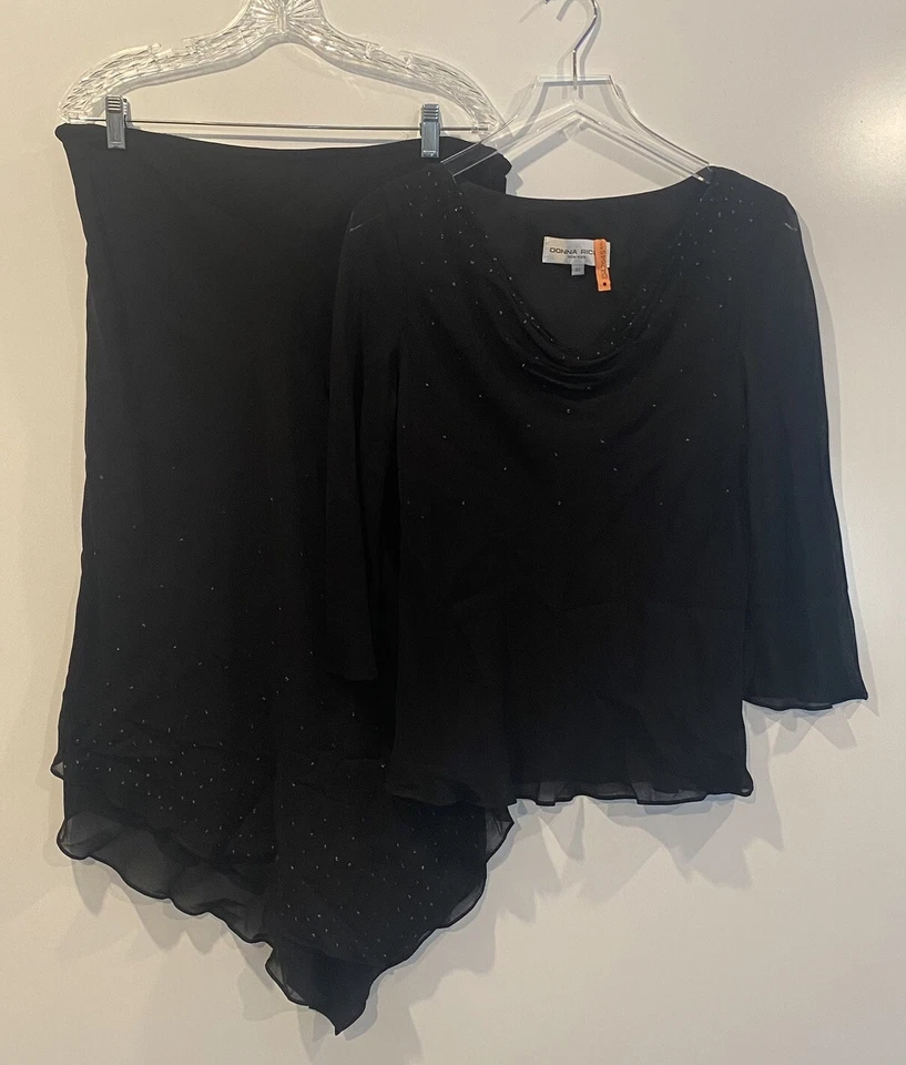 Conjunto formal de 2 piezas de falda negra con cuentas de gasa talla 10 Donna Rico para mujer Foto 1 de 4