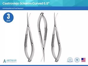 Castroviejo Scissors 5.5" Curved Set of 3 ARTMAN - Picture 1 of 10