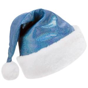 Sparkly Blue Santa Hat - Fun Child Kids Teen Adult Xmas Christmas Costume Party - Picture 1 of 3
