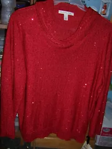Neu mit Etikett Emaline rot L/S Pailletten Polyester Top-Größe 1X - Bild 1 von 2