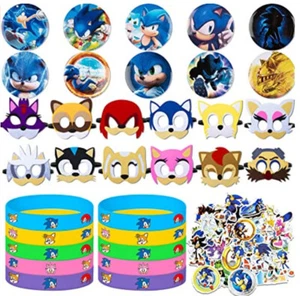 SONIC HEDGEHOG Birthday Party FAVORS Felt Masks Pins Stickers Bracelets Boxes - Picture 1 of 10