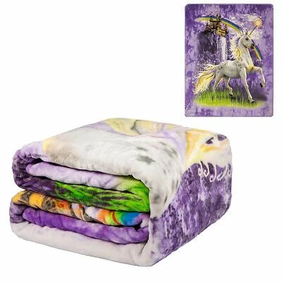 JPI Signature Collection Unicorn Castle Queen Size FLANNEL Blanket Faux Mink - Image 1 of 3