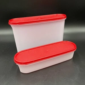 2 Tupperware Modular Mates SUPER OVAL 3 1 Storage Container Christmas Red Lids - Picture 1 of 7