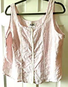Women’s Flax Pink & White Striped W/White Embroidery Sleeveless Top NWT Size L