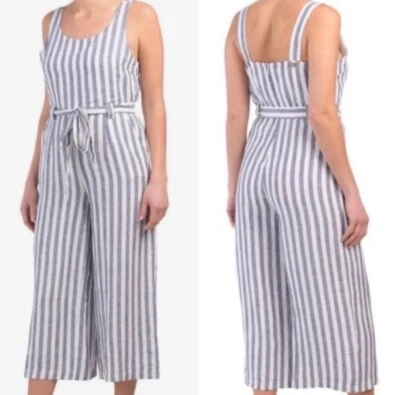 Rachel Zoe Women 100% Linen Blue Stripped Jumpsuit Size Small - Image 1 of 4