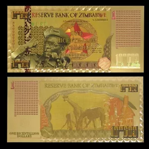 Zimbabwe 1 Bicentillion Dollars Gold Foil Banknote African Freedom Fighter - Picture 1 of 6