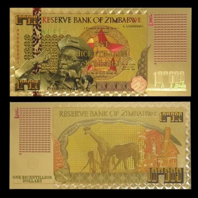 Zimbabwe  1 Bicentillion Dollars Gold Foil Banknote African Freedom Fighter - Image 1 of 4
