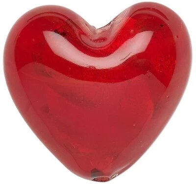 Bead, Heart Focal 1 Lampworked Glass Red 3D Large 28mm Puffy with 1.5-2mm Hole - Image 1 of 3