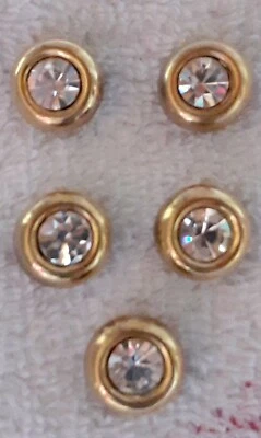 5 Knöpfe, 12 mm,  gold mit geschliffenen Glasstein, funkelnd - Bild 1 von 2