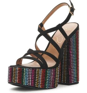 Jessica Simpson Salih Black Rainbow Disco Buckle Straps Block Heel Platform - Picture 1 of 5