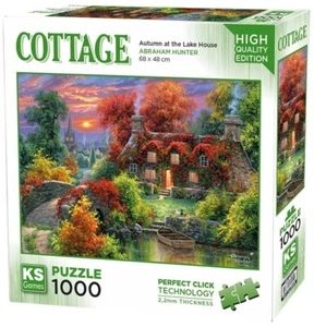 KS Games Jigsaw Puzzle 1000 Pieces Autumn at the Lake House Cottage - Picture 1 of 2