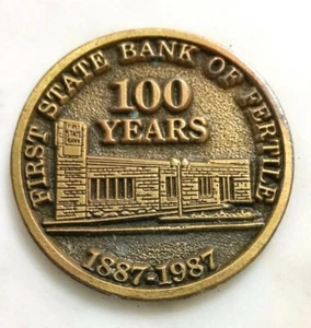 First State Bank of Fertile Paperweight, 100 Years 1887-1987 Italian Marble Base - Picture 1 of 6