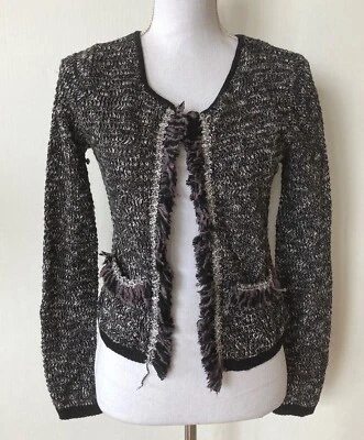 American Rag Cie Black Tweed Cardigan NWT XS Fringe Trim - Image 1 of 4