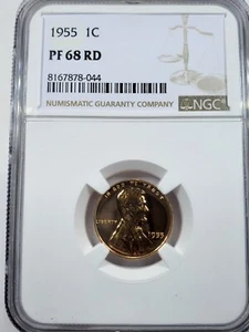 1955 Proof Lincoln Wheat Cent NGC PF68 RD - Picture 1 of 4