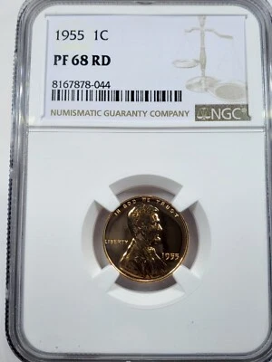 1955 Proof Lincoln Wheat Cent NGC PF68 RD - Image 1 of 4