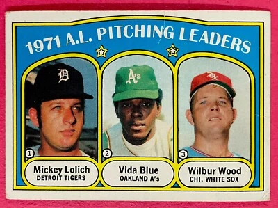 1972 Topps Baseball 1971 AL Pitching Leaders #94 Blue Lolich Wood Crease VG Y162 Foto 1 de 2