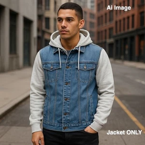 Brooklyn Tuch Herren Lg. Jeansjacke grau Hoodie Urban Skater Streetwear kuschelig - Bild 1 von 11