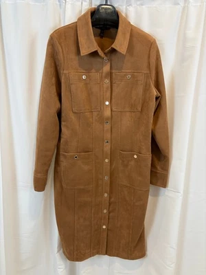 БЕЛЫЙ ДОМ черный рынок длинный коричневый Тренч женщин размер 14 искусственной замши - Изображение 1 из 4