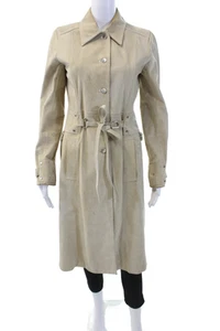 Dolce & Gabbana Womens Leather Collared Button Up Longline Coat Beige Size 40 - Picture 1 of 4