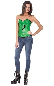 LICENSED THE RIDDLER CORSET BATMAN ADULT WOMENS FANCY DRESS HALLOWEEN COSTUME - Picture 1 of 2