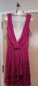 EXPRESS Dress Stretch waist BELOW knee RASPBERRY FUCHSIA HOT PINK BACKOUT XS - Picture 1 of 9