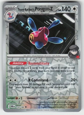 Team Rocket's Porygon-Z 155/182 Reverse Holo Uncommon Destined Rivals Pokemon NM - Image 1 of 2