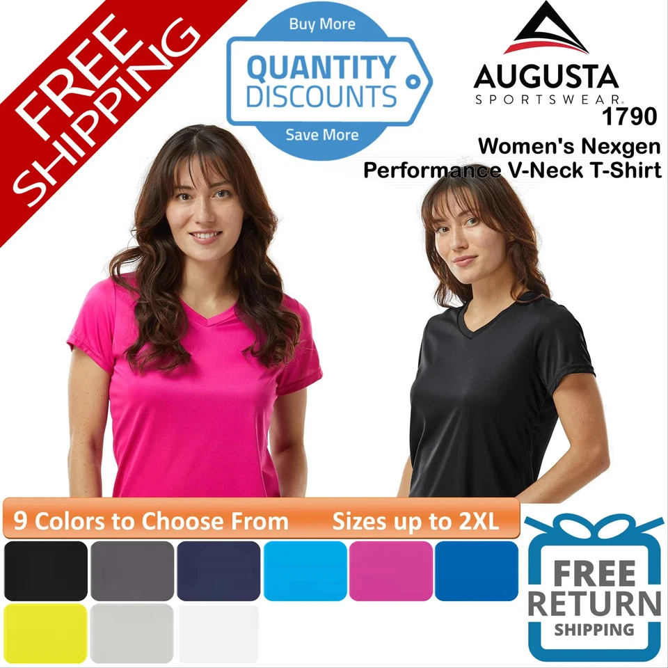 🔥 Augusta Sportswear Women's Nexgen Performance V-Neck T-Shirt Up To 2XL 1790 - Image 1 of 1