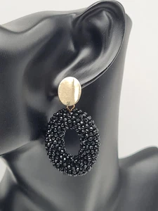 Wauw Ohrhänger Ohrringe Goldfarben Schwarz Crystal Statement Nickelfrei - Bild 1 von 2