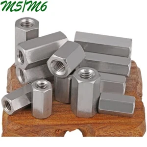 M5 M6 304 Stainless Steel Hex Coupling Nuts Threaded Rod Bar Long Connector Nuts - Picture 1 of 12