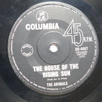 ANIMALS - THE HOUSE OF THE RISING SUN / TALKIN' BOUT YOU - AUSTRALIAN IMPORT - Image 1 of 2